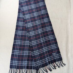 Burberry Unisex Lambswool Check Scarf Blue | Iconic Designer | Clean Used
